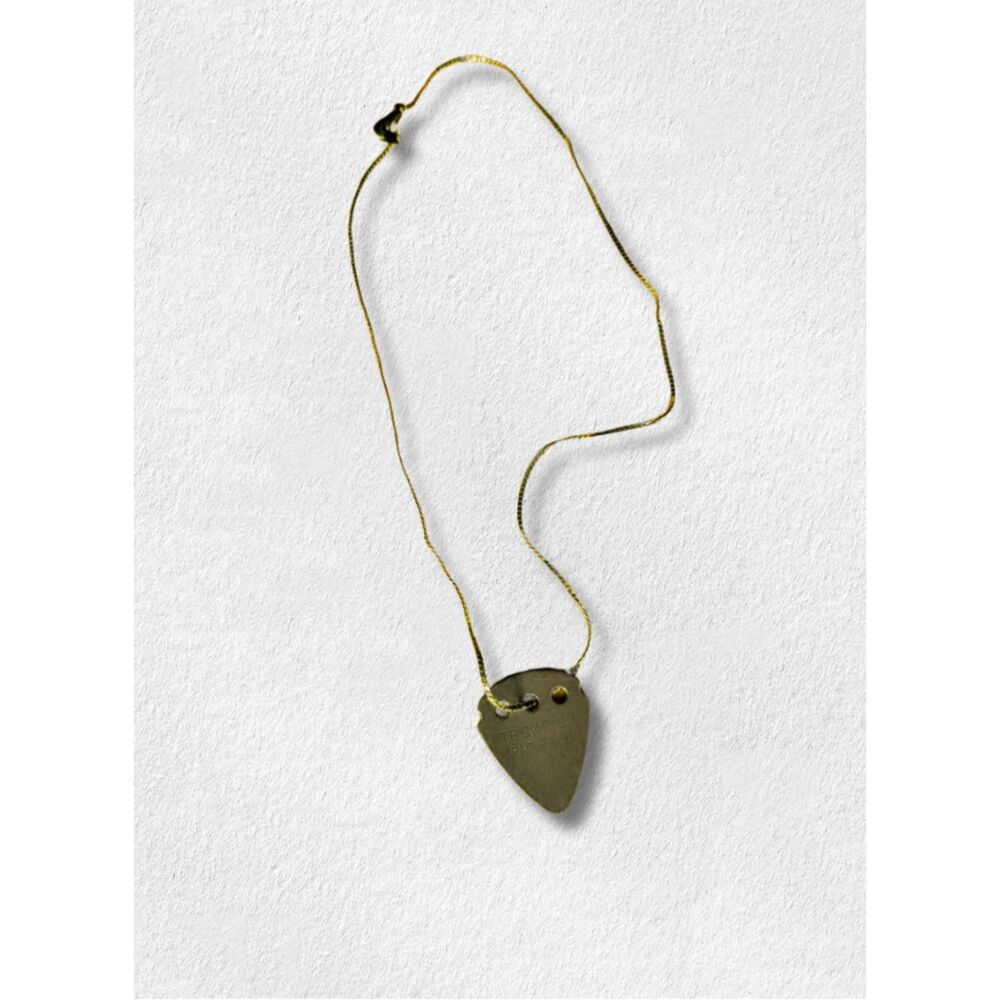 Vintage Teckpick Brass Guitar Pick Necklace Pat Pend Musician Jewelry Gold Tone